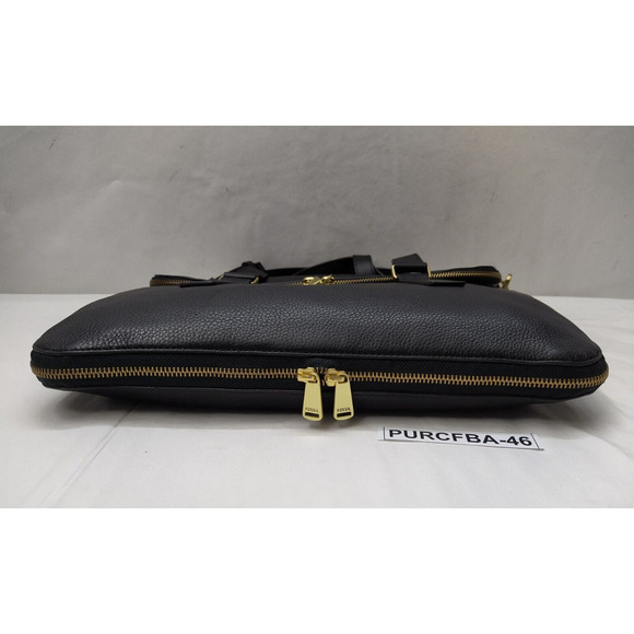 Fossil Black Pebbled Expandable Zipper Double Handles Satchel Shoulder Bag - Picture 7 of 16